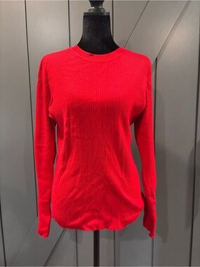 Worthington Vibrant Red Ribbed Long-Sleeve Crewneck Top